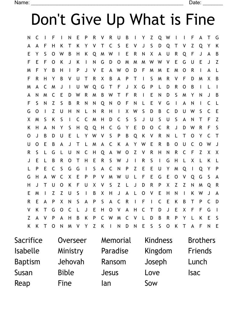 Don't Give Up What is Fine Word Search