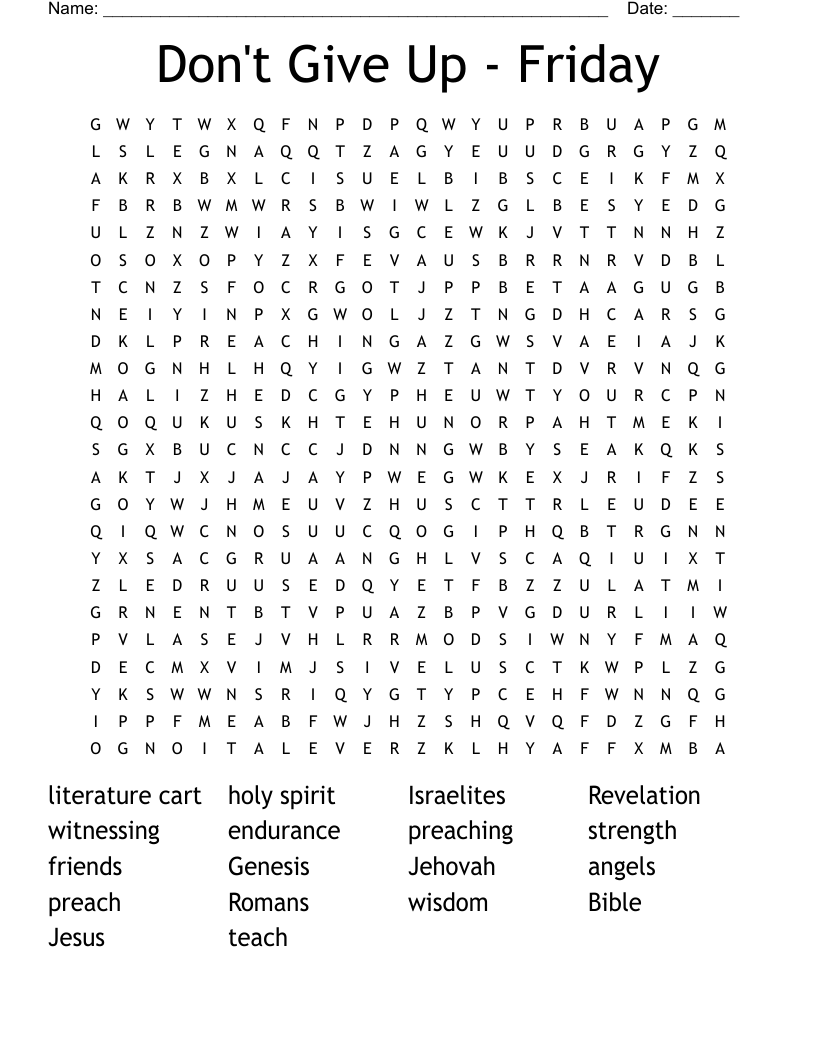 Don't Give Up - Friday Word Search