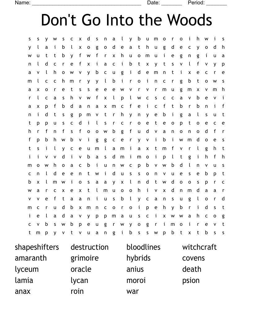 Don't Go Into the Woods Word Search
