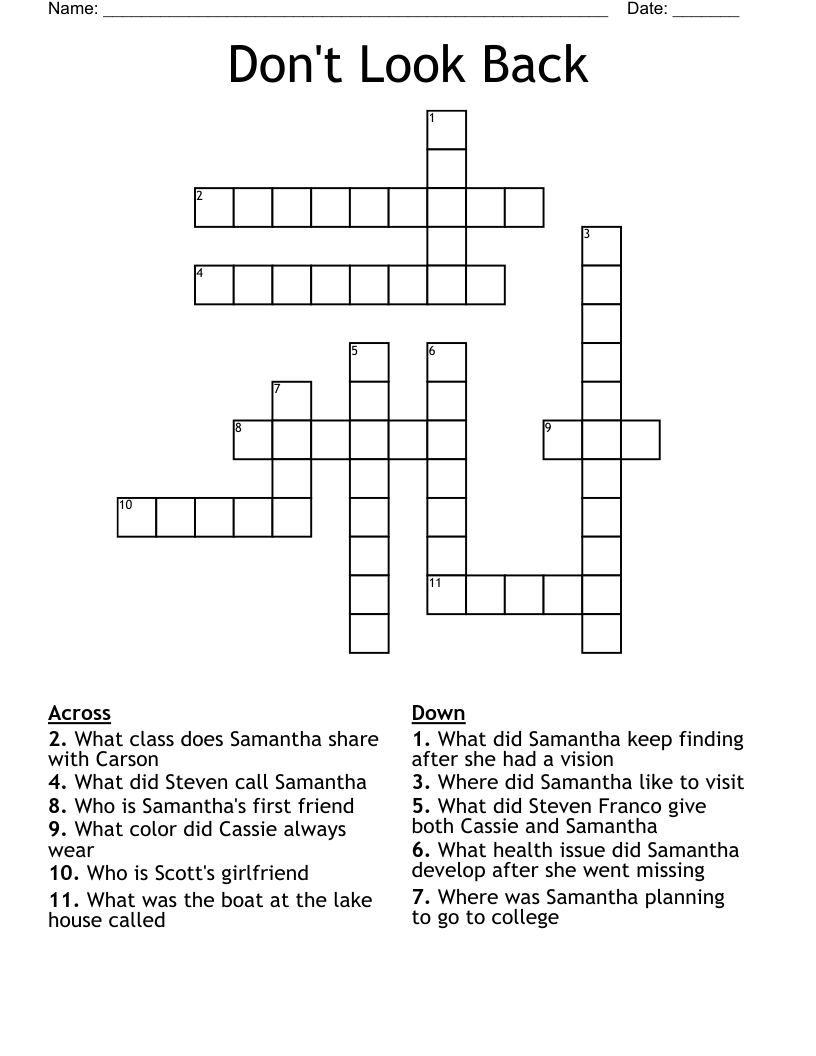 Don't Look Back Crossword