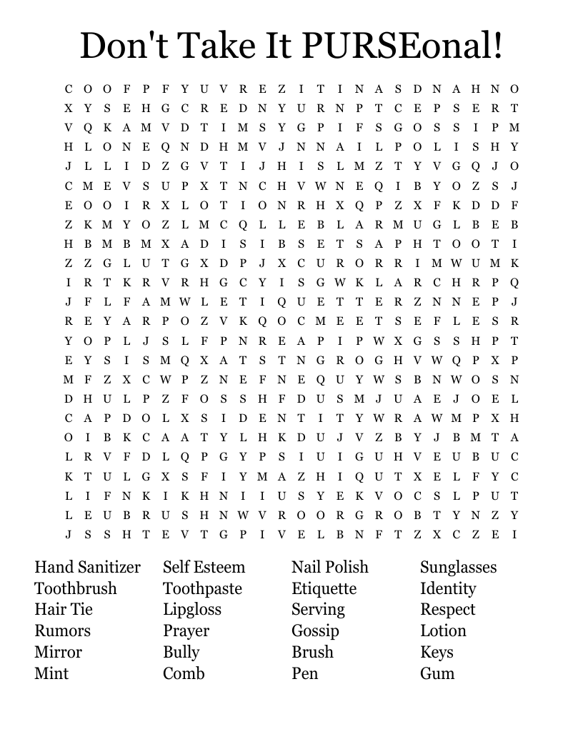 Don't Take It PURSEonal! Word Search