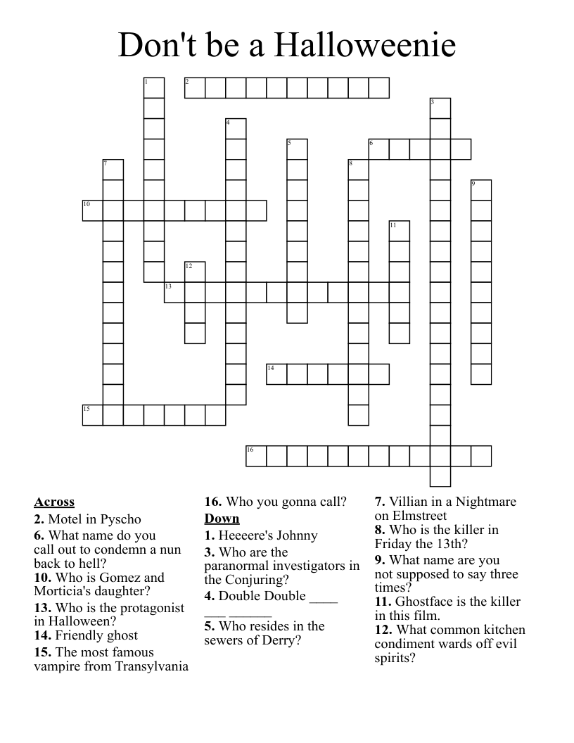 Don't be a Halloweenie Crossword