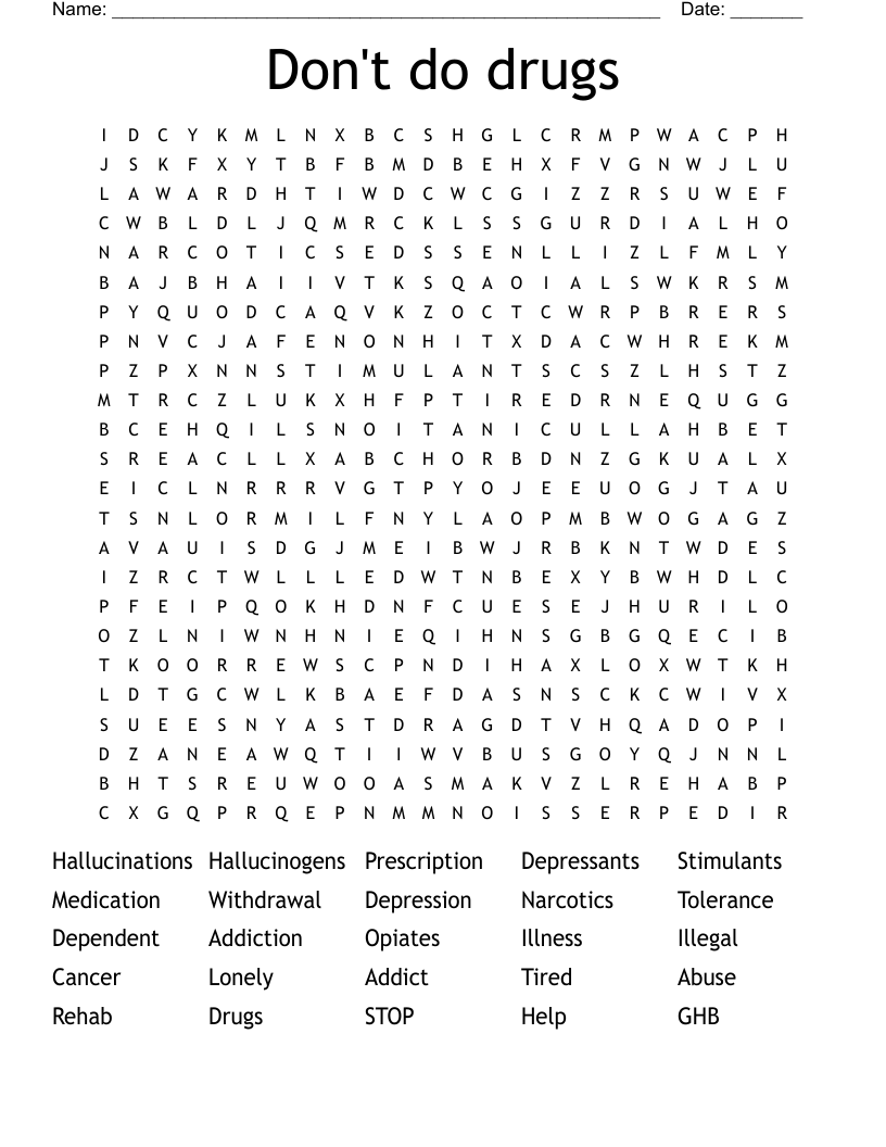 Don't do drugs Word Search