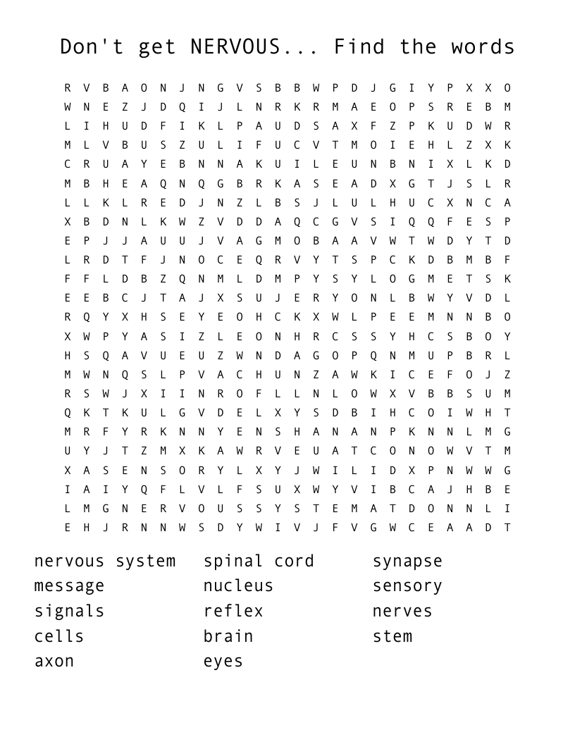 Don't get NERVOUS... Find the words Word Search