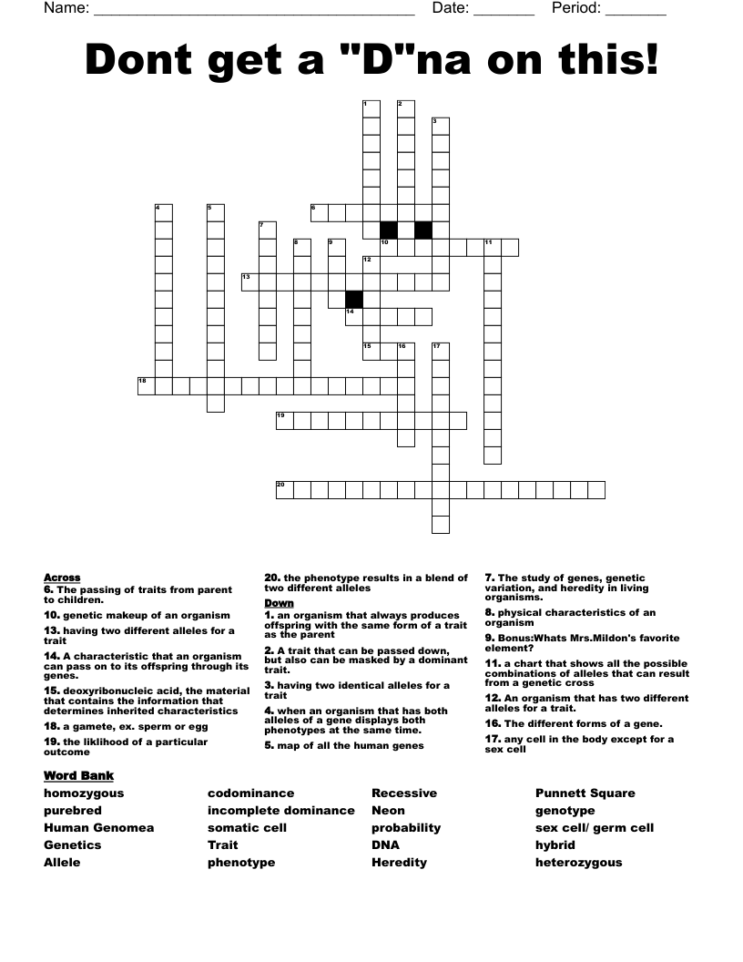 Dont get a "D"na on this!  Crossword