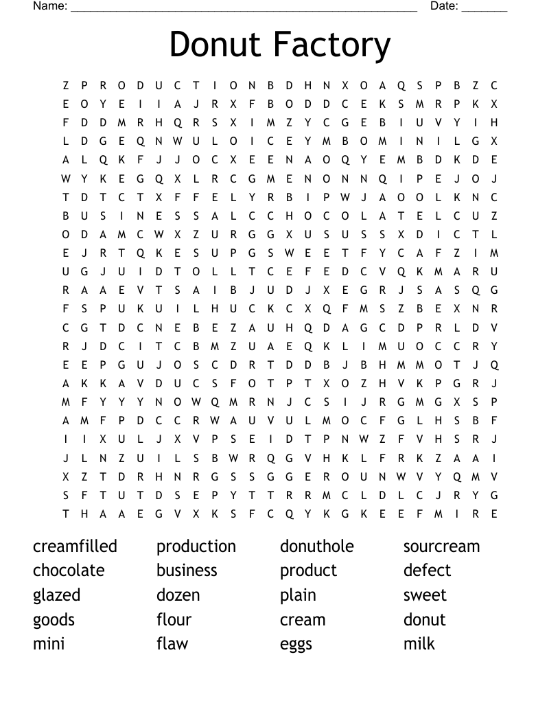 Donut Factory Word Search