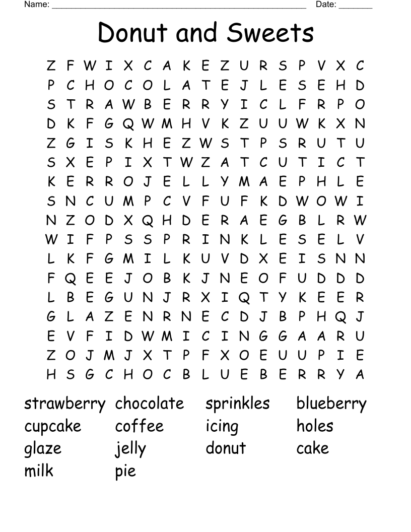 Donut and Sweets Word Search