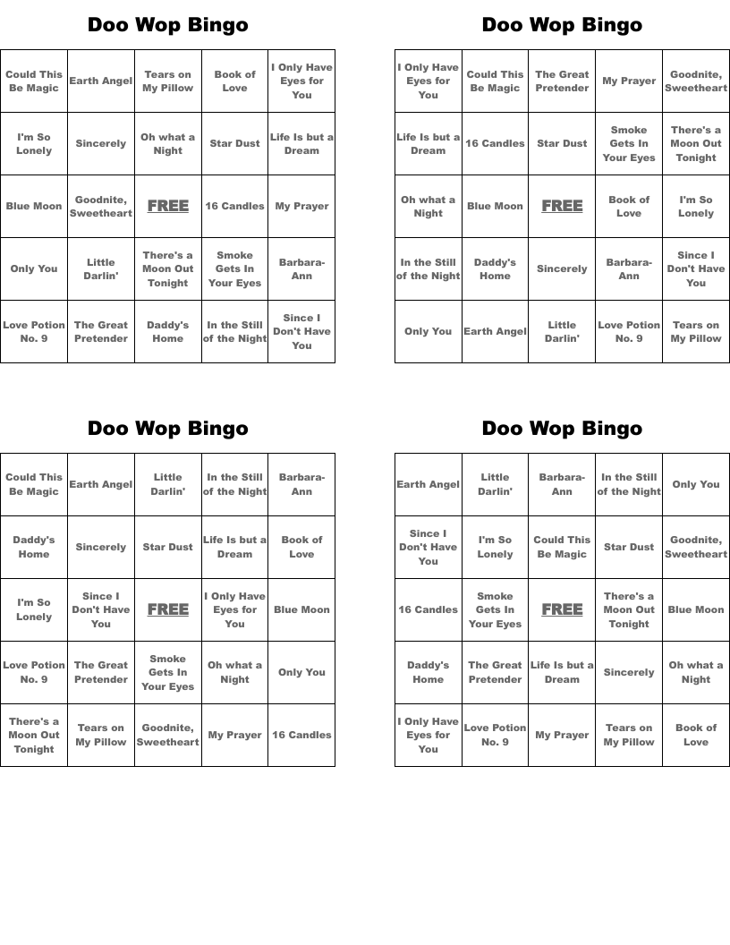 Doo Wop Bingo