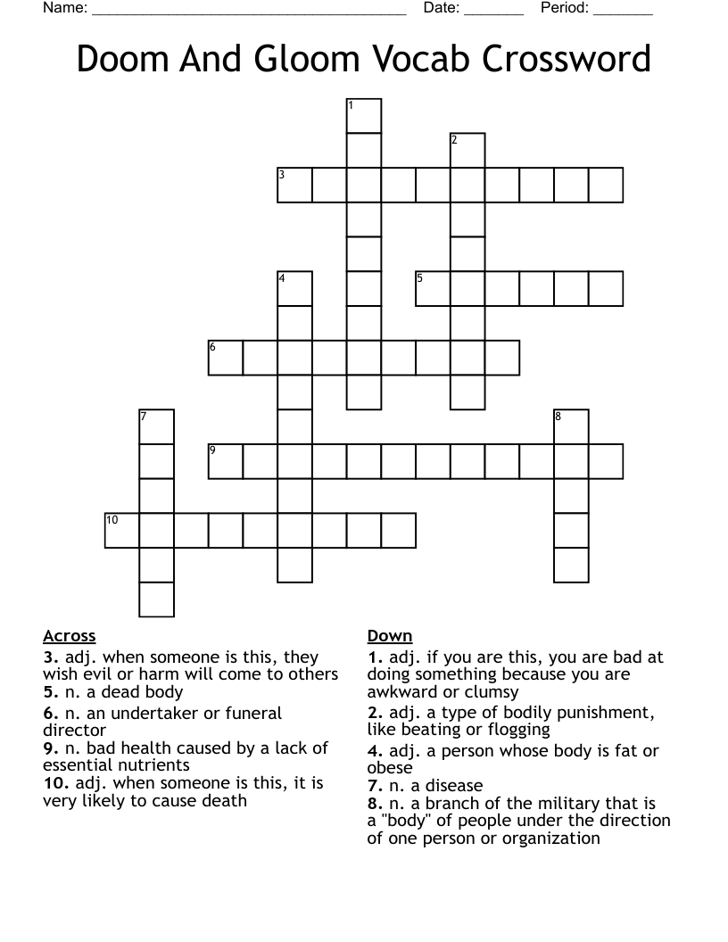 Doom And Gloom Vocab Crossword