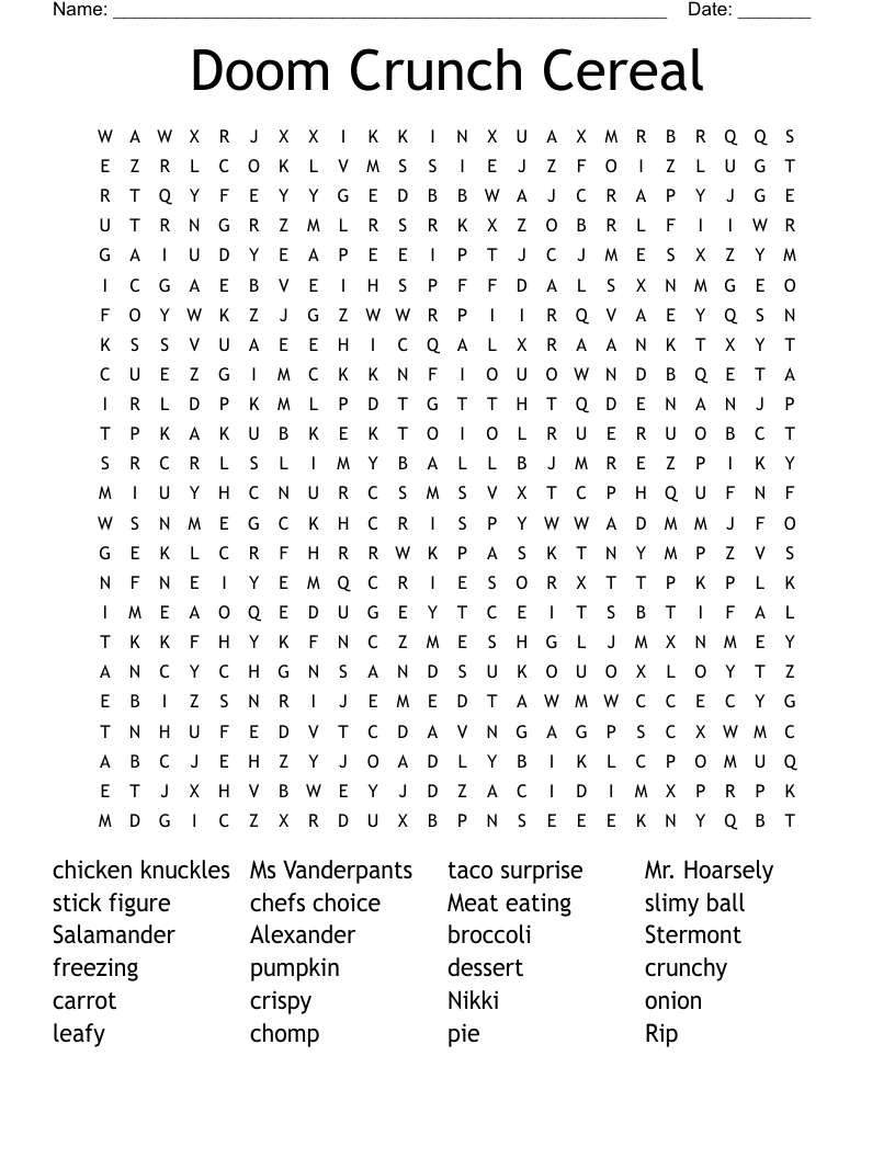Doom Crunch Cereal Word Search