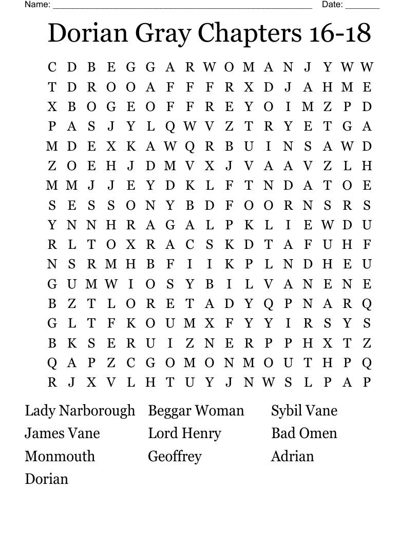 Dorian Gray Chapters 16-18 Word Search