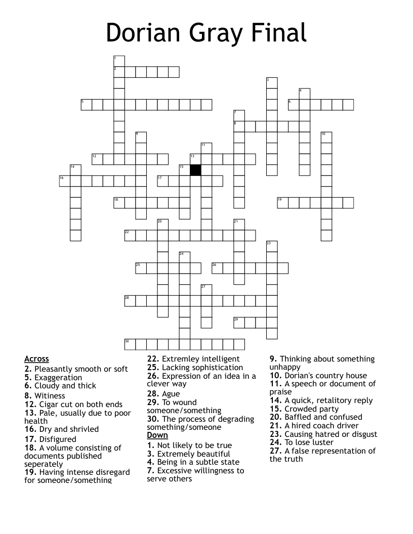 Dorian Gray Final Crossword