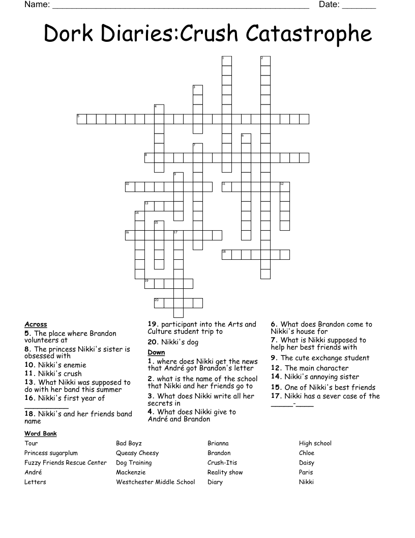 Dork Diaries:Crush Catastrophe Crossword