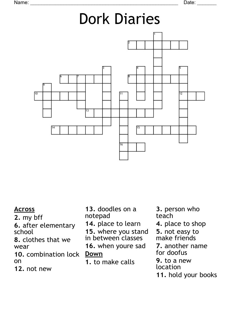 Dork Diaries Crossword