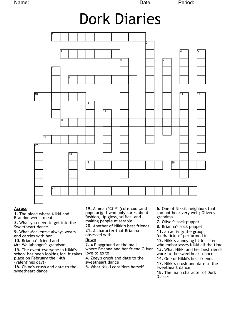 Dork Diaries Crossword