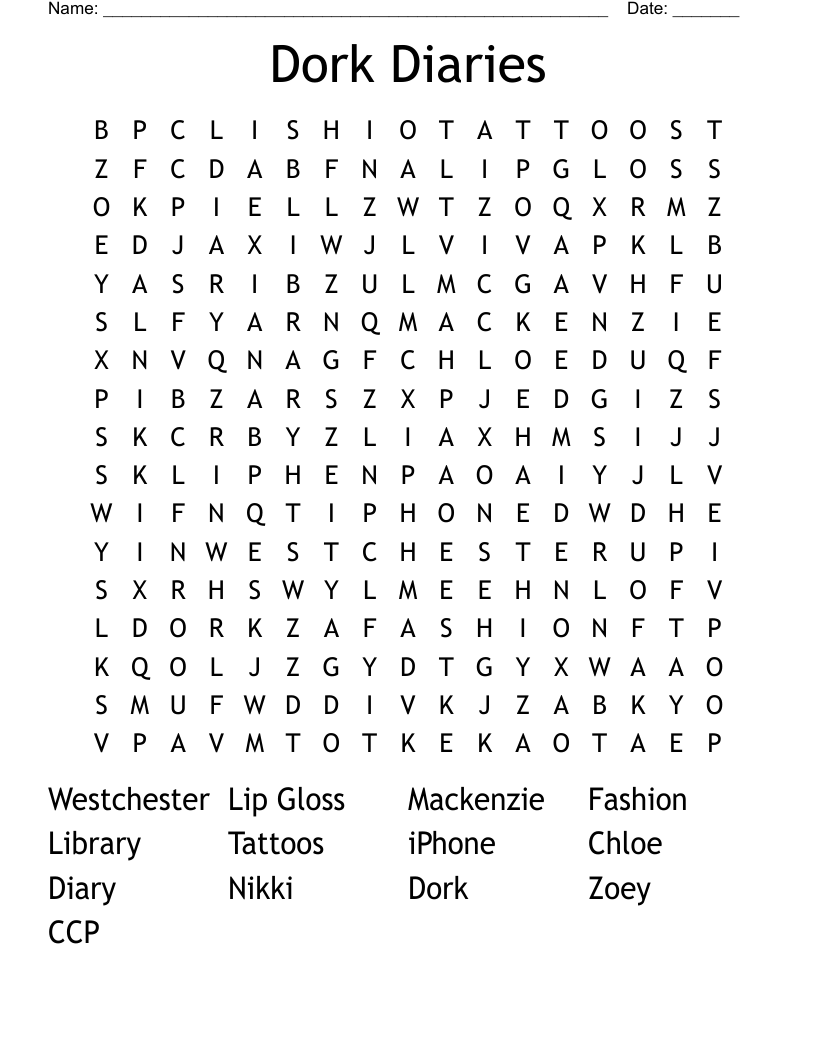 Dork Diaries Word Search
