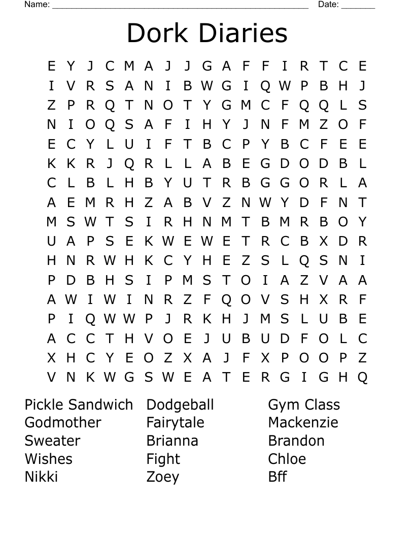 Dork Diaries Word Search