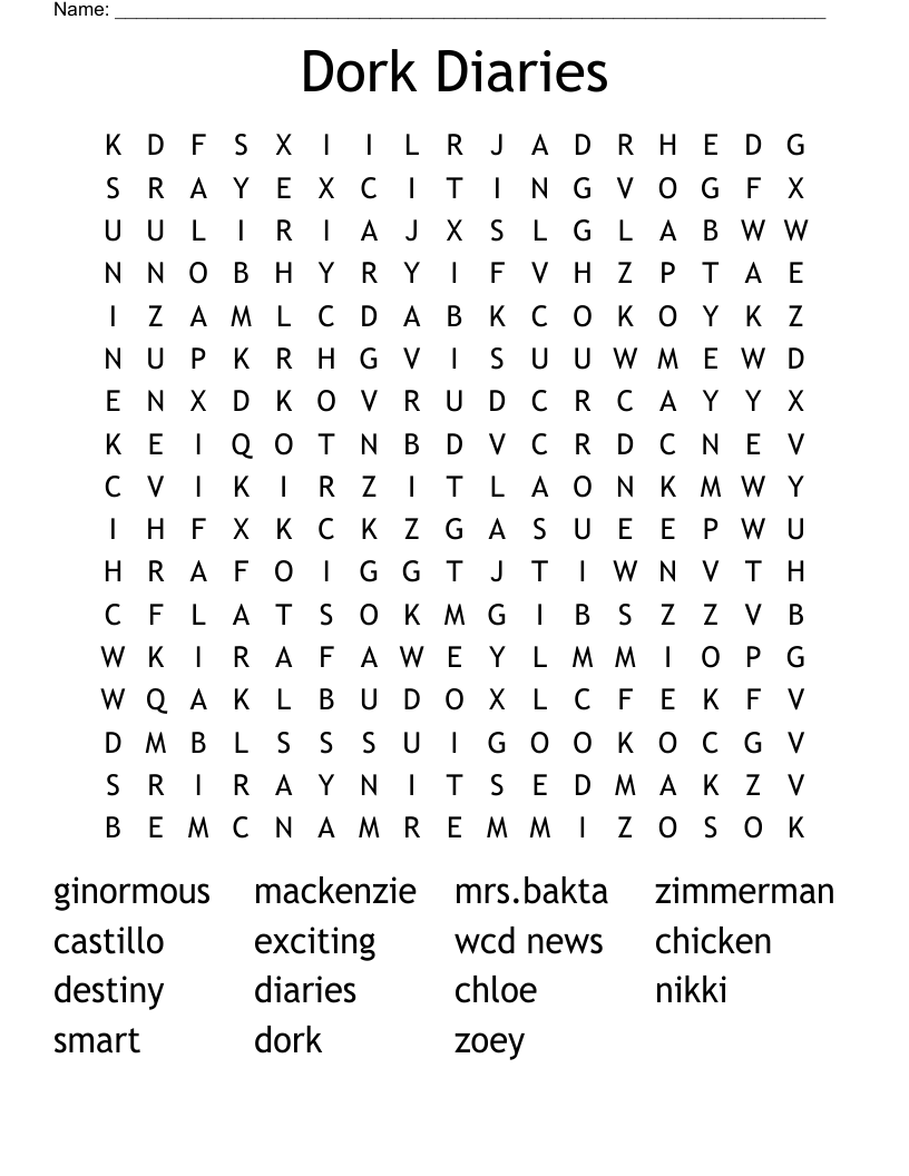 Dork Diaries Word Search