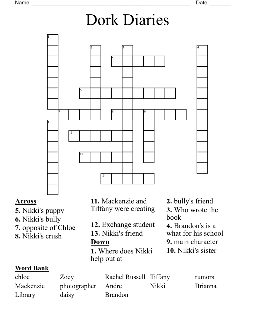 Dork Diaries Crossword