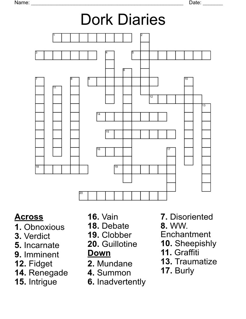Dork Diaries Crossword