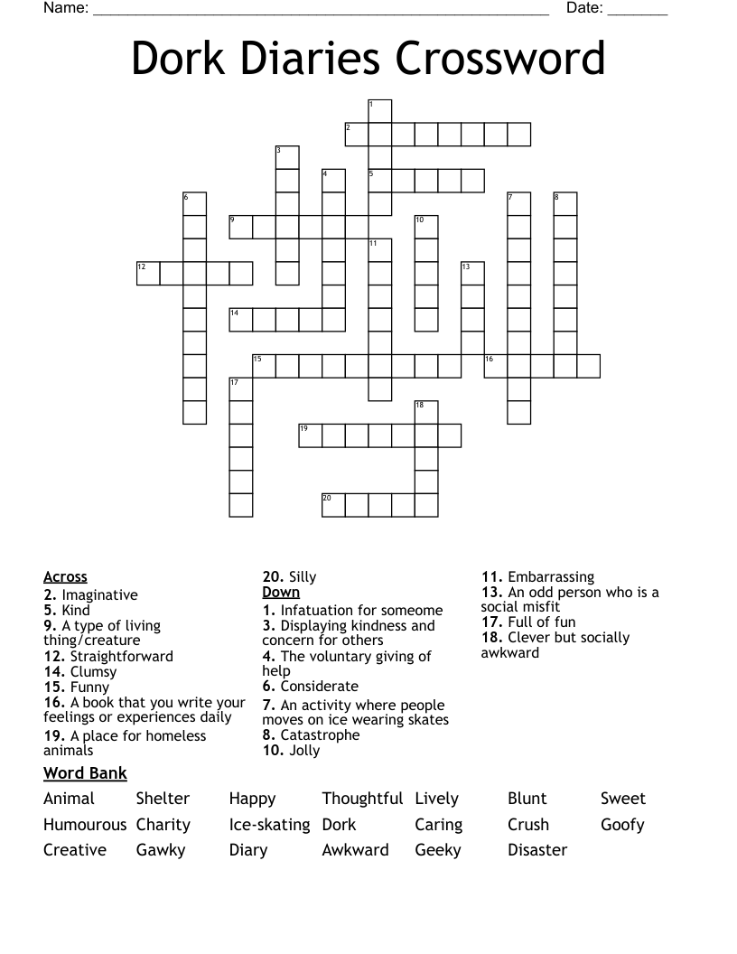Dork Diaries Crossword