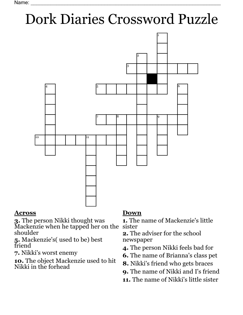 Dork Diaries Crossword Puzzle