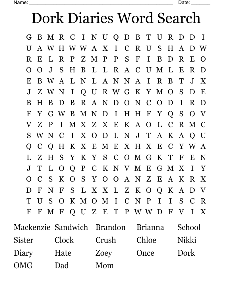 Dork Diaries Word Search