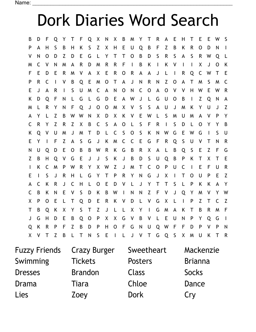 Dork Diaries Word Search