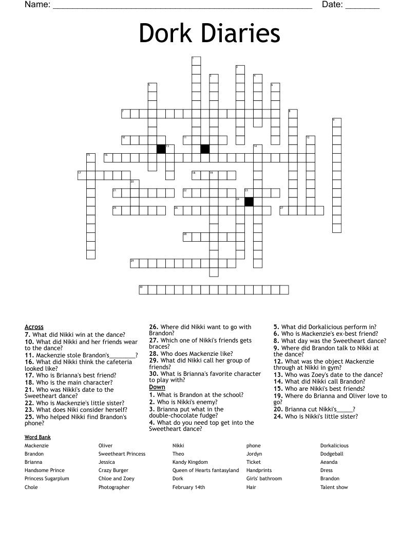 Dork Diaries  Crossword