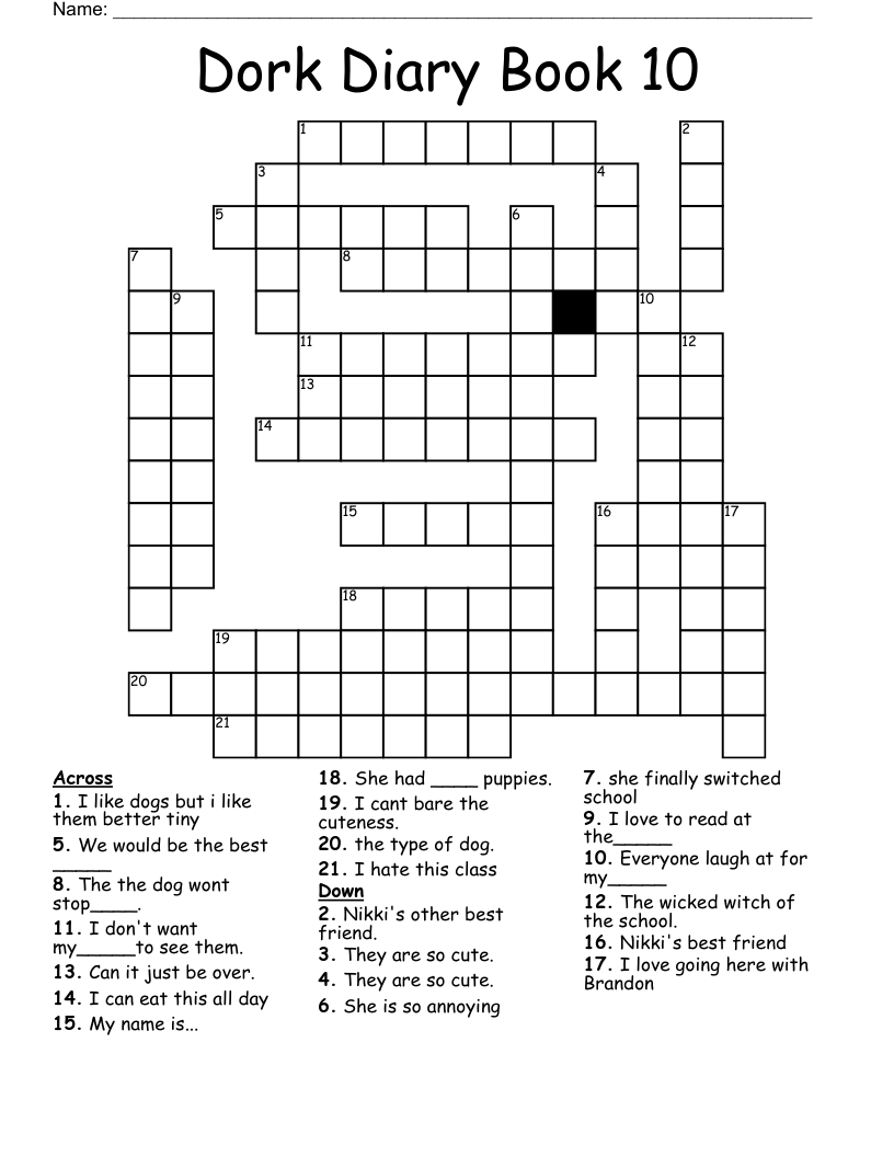 Dork Diary Book 10 Crossword