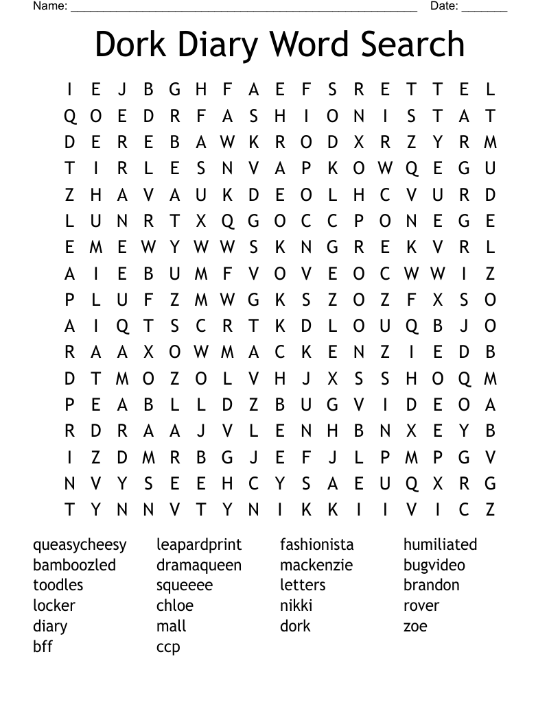 Dork Diary Word Search