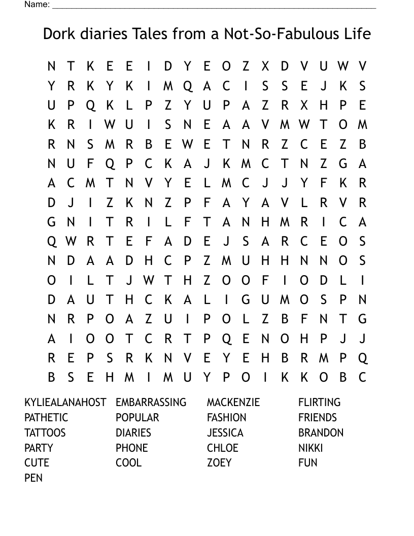 Dork diaries Tales from a Not-So-Fabulous Life Word Search