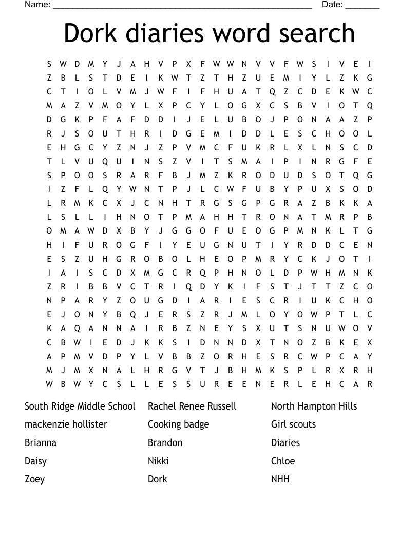 Dork diaries word search