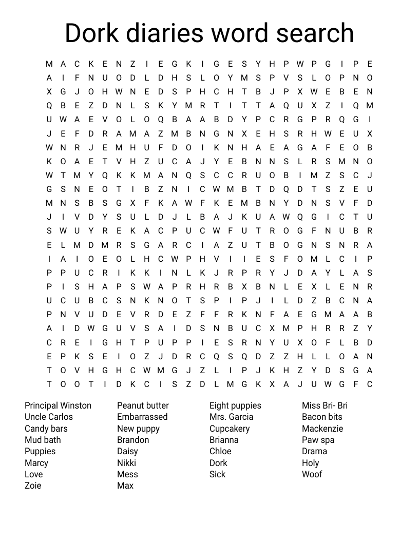 Dork diaries word search 