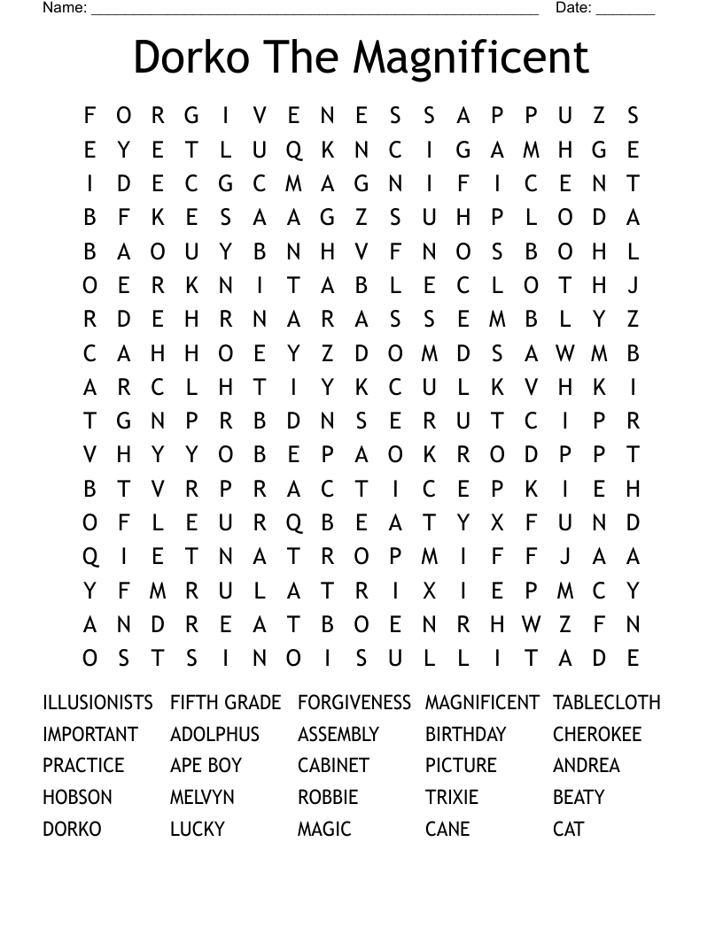 Dorko The Magnificent Word Search