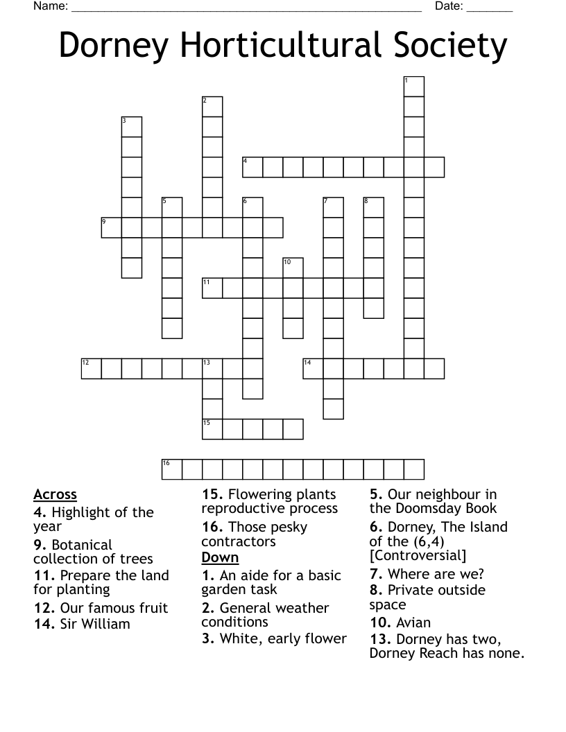 Dorney Horticultural Society Crossword