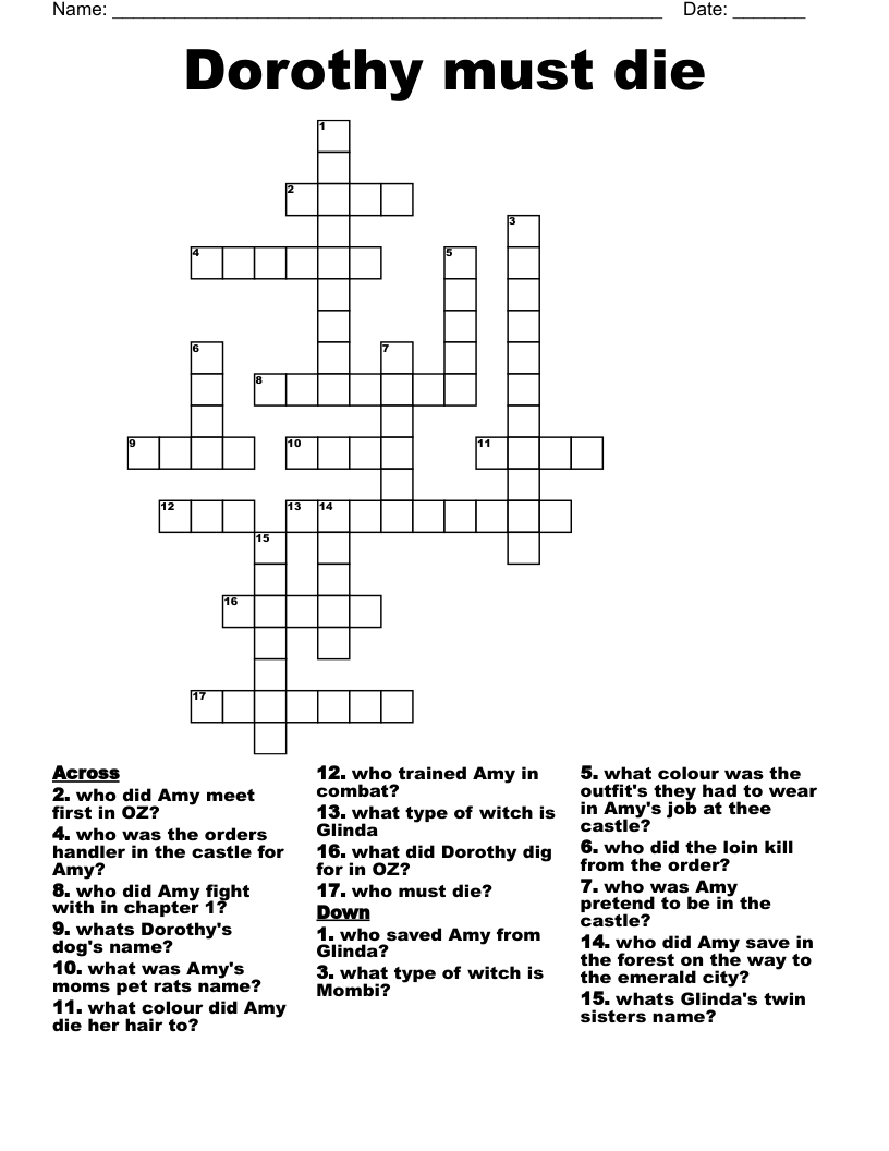 Dorothy must die Crossword