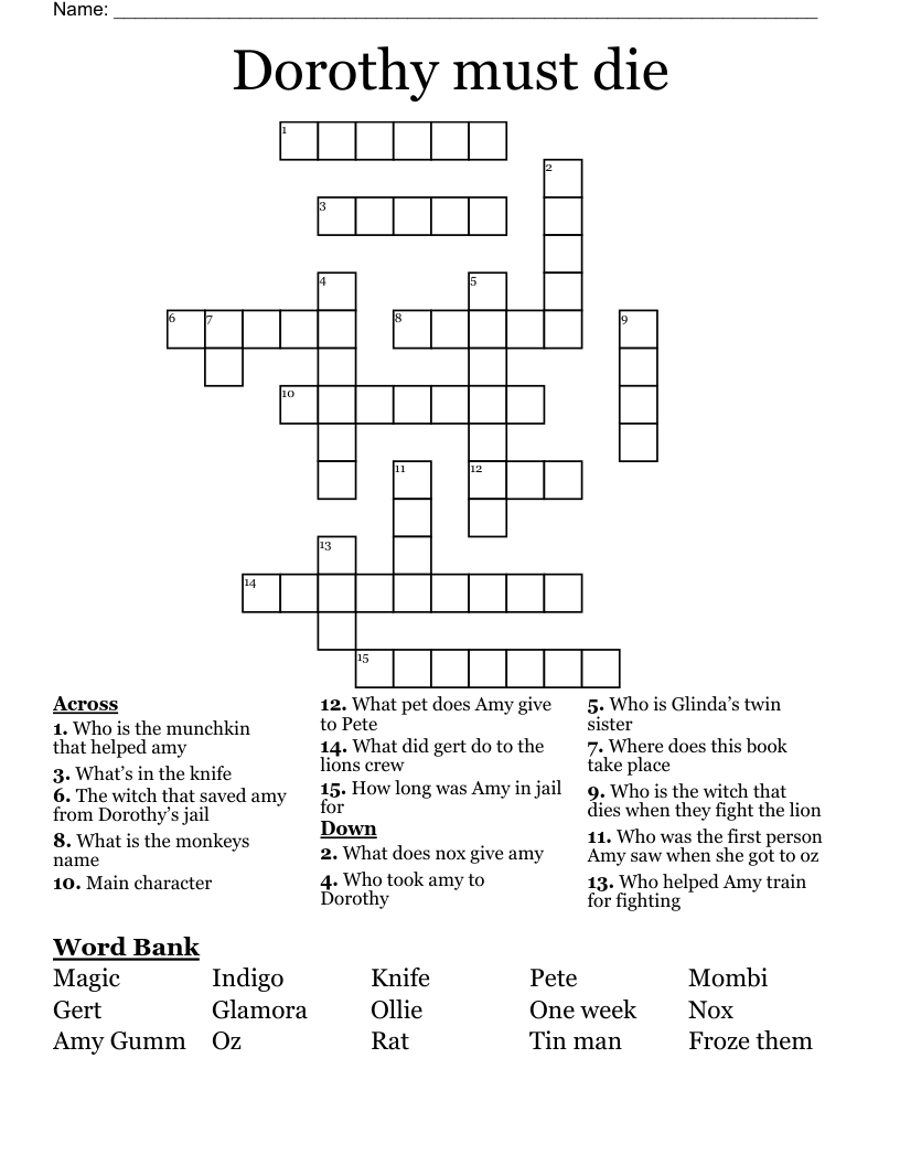 Dorothy must die  Crossword