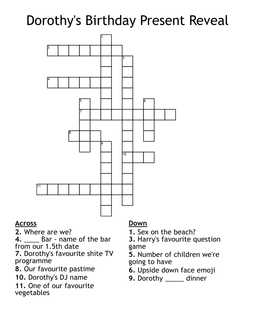 Dorothy's Birthday Present Reveal Crossword