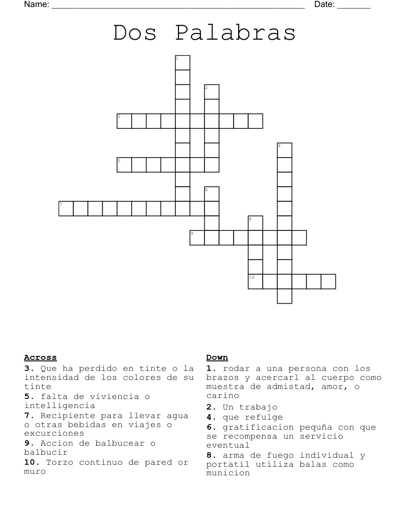 Dos Palabras Crossword