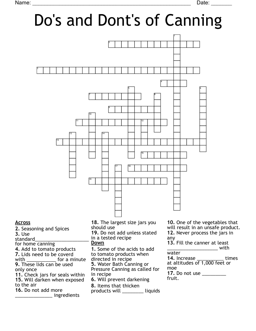 Do's and Dont's of Canning Crossword