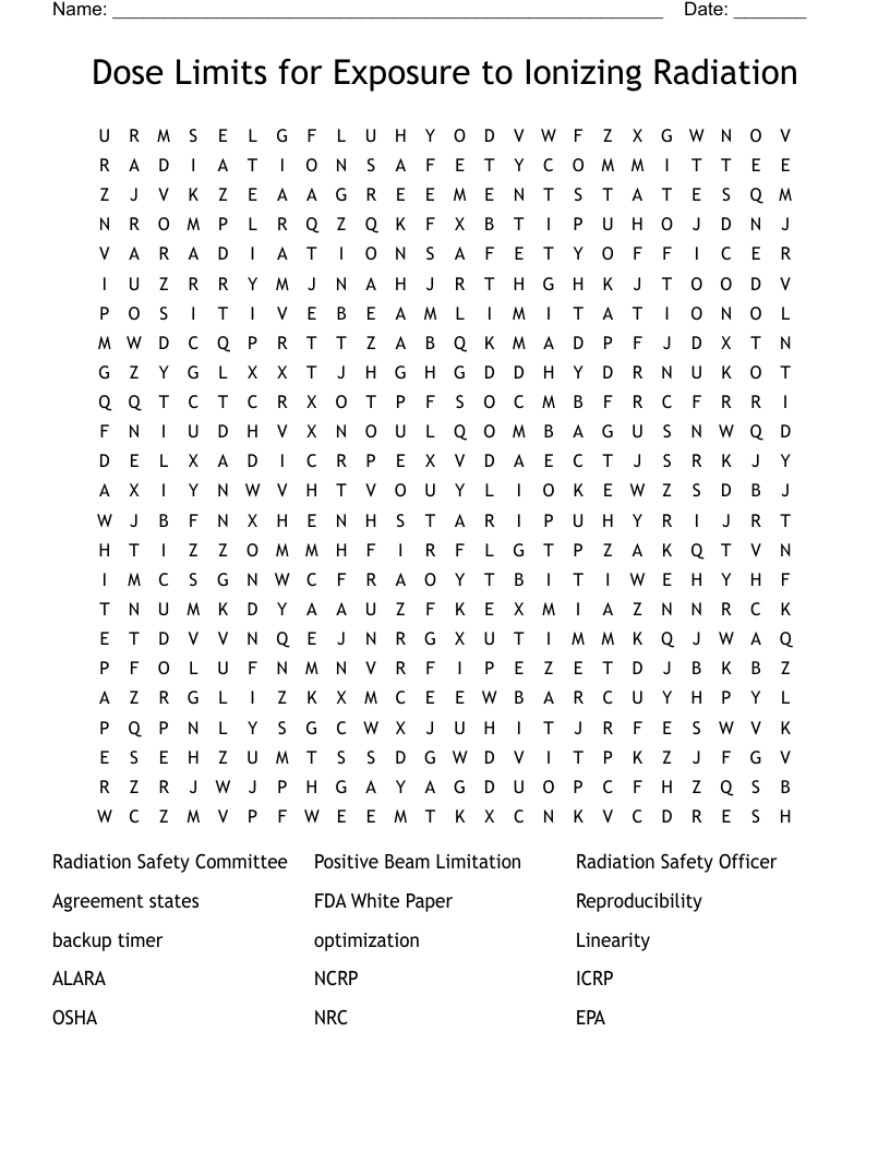Dose Limits for Exposure to Ionizing Radiation Word Search