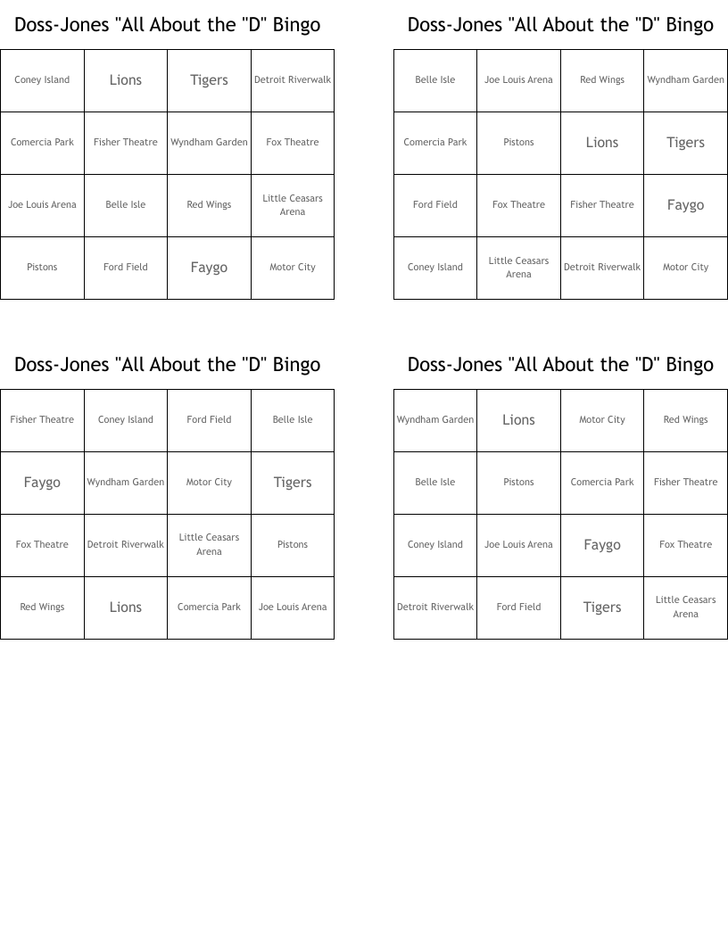 Doss-Jones "All About the "D" Bingo