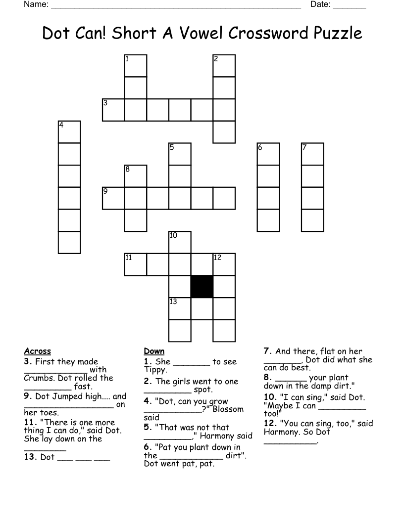 Dot Can! Short A Vowel Crossword Puzzle