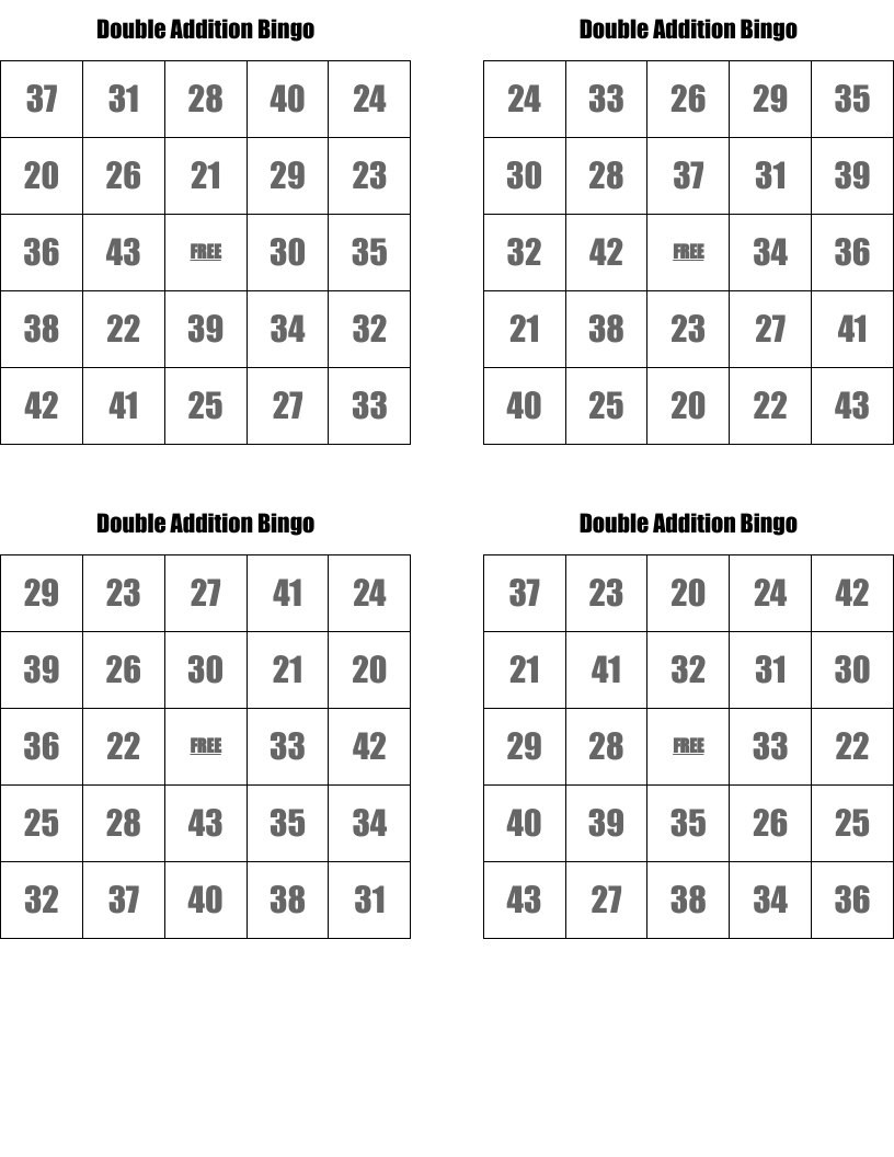 Double Addition Bingo