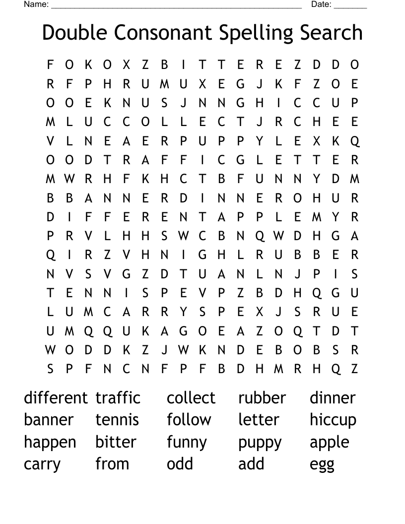 Double Consonant Spelling Search Word Search