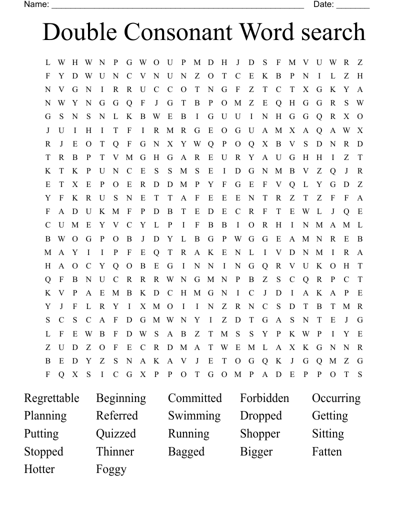 Double Consonant Word search