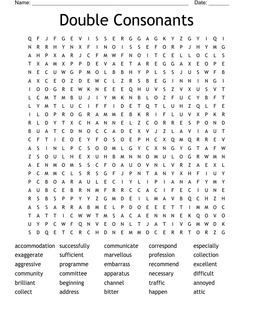 Double Consonants Word Search