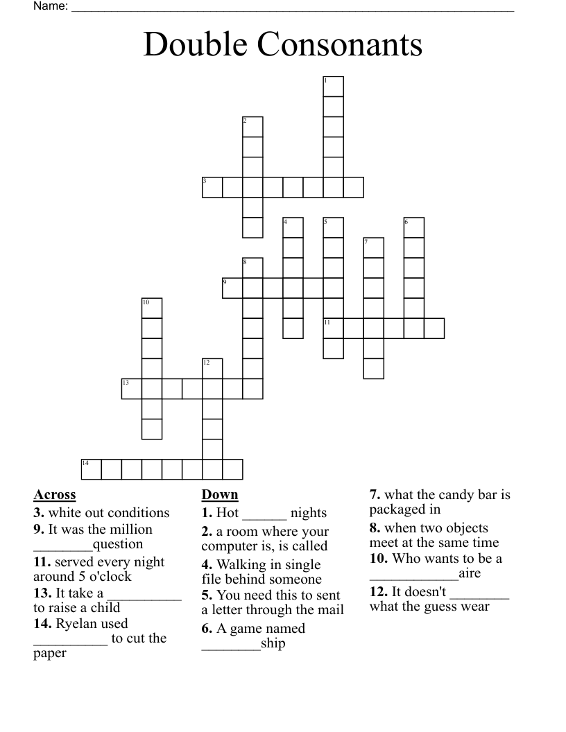 Double Consonants Crossword