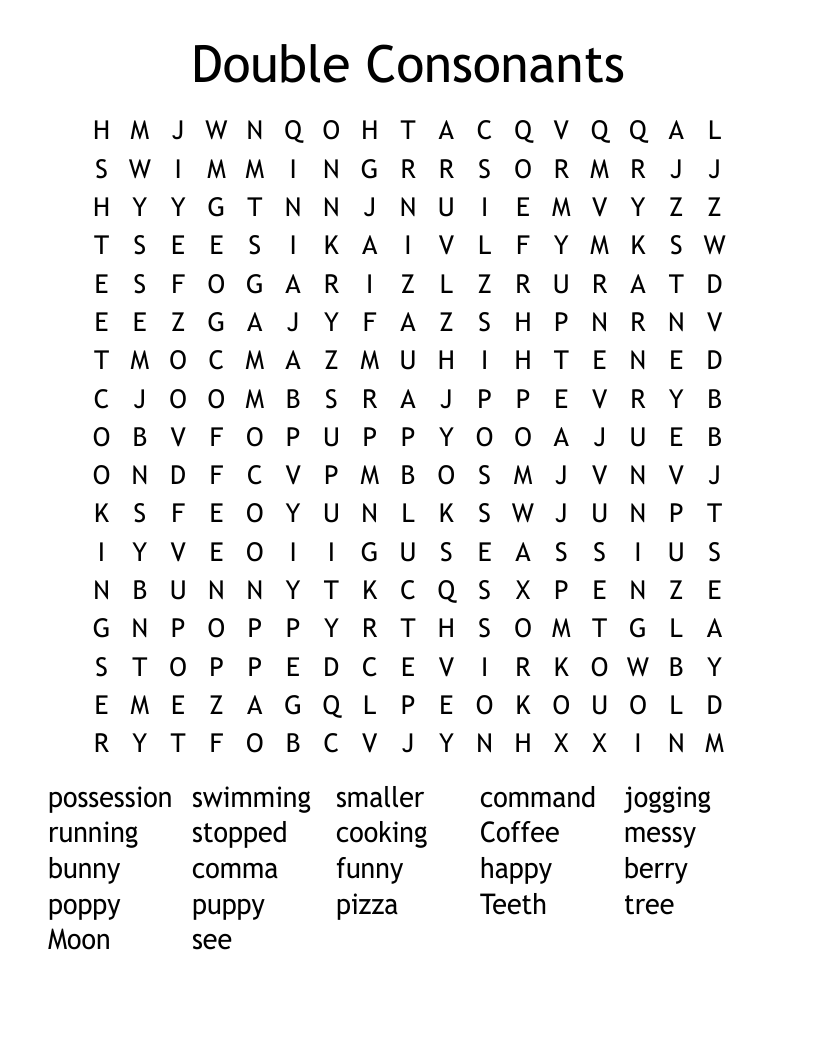 Double Consonants Word Search